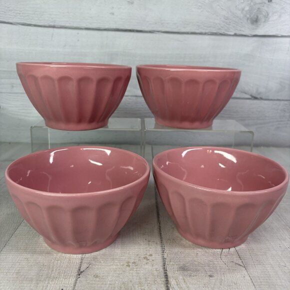 Home Target SOILD PINK Retro Stoneware Oven Safe Fluted Soup Cereal Bowls Set 4 - Picture 6 of 16